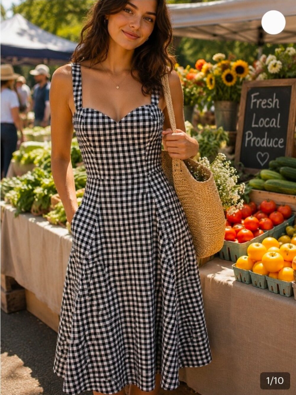 NWT Avec les Filles size 4 Sweetheart Neckline Fit and Flare Midi Dress Gingham